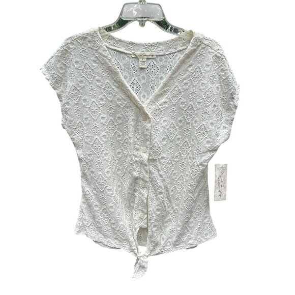 NEW French Laundry Button Down Ivory Lace Knit Blouse Tie Front - Size Small - Picture 11 of 11